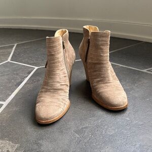 Paul Green Taupe Suede Ankle Boots with Side Zipper